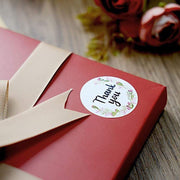 500 Thank You 1.5" Round Self Adhesive Floral Stickers Roll - White with Black STK_THKS_005_15