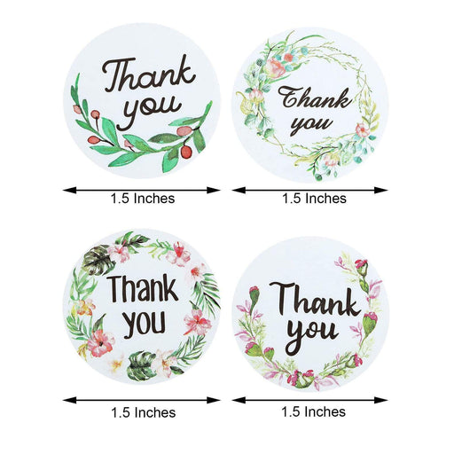 500 Thank You 1.5" Round Self Adhesive Floral Stickers Roll - White with Black STK_THKS_005_15