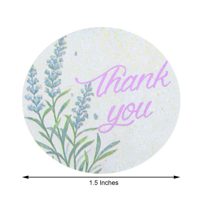 500 Thank You 1.5" Round Self Adhesive Floral Stickers Roll - White with Purple STK_THKS_006_15