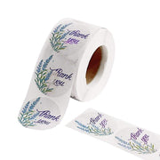 500 Thank You 1.5" Round Self Adhesive Floral Stickers Roll - White with Purple STK_THKS_006_15