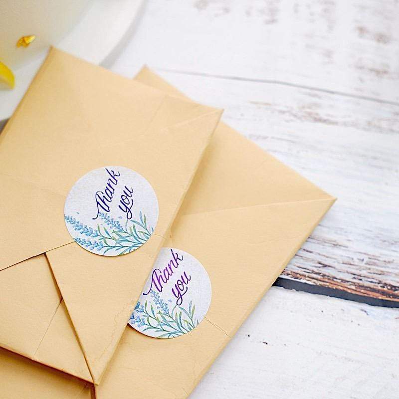 500 Thank You 1.5" Round Self Adhesive Floral Stickers Roll - White with Purple STK_THKS_006_15