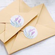 500 Thank You 1.5" Round Self Adhesive Floral Stickers Roll - White with Purple STK_THKS_006_15