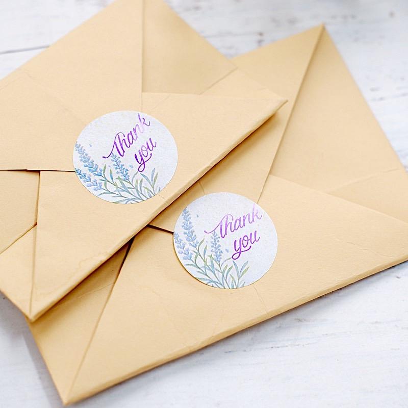 500 Thank You 1.5" Round Self Adhesive Floral Stickers Roll - White with Purple STK_THKS_006_15