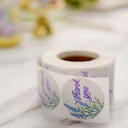 500 Thank You 1.5" Round Self Adhesive Floral Stickers Roll - White with Purple STK_THKS_006_15