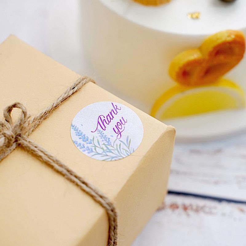 500 Thank You 1.5" Round Self Adhesive Floral Stickers Roll - White with Purple STK_THKS_006_15