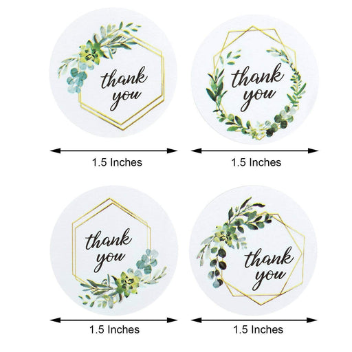 500 Thank You 1.5" Round Self Adhesive Greenery Frame Stickers Roll - White with Black STK_THKS_001_15