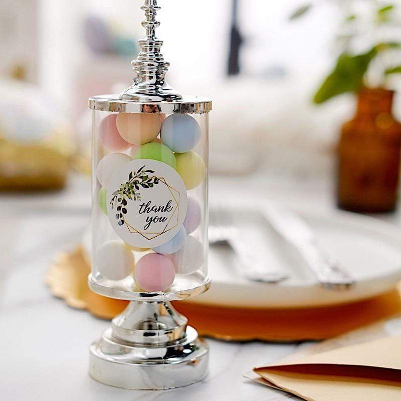 500 Thank You 1.5" Round Self Adhesive Greenery Frame Stickers Roll - White with Black STK_THKS_001_15