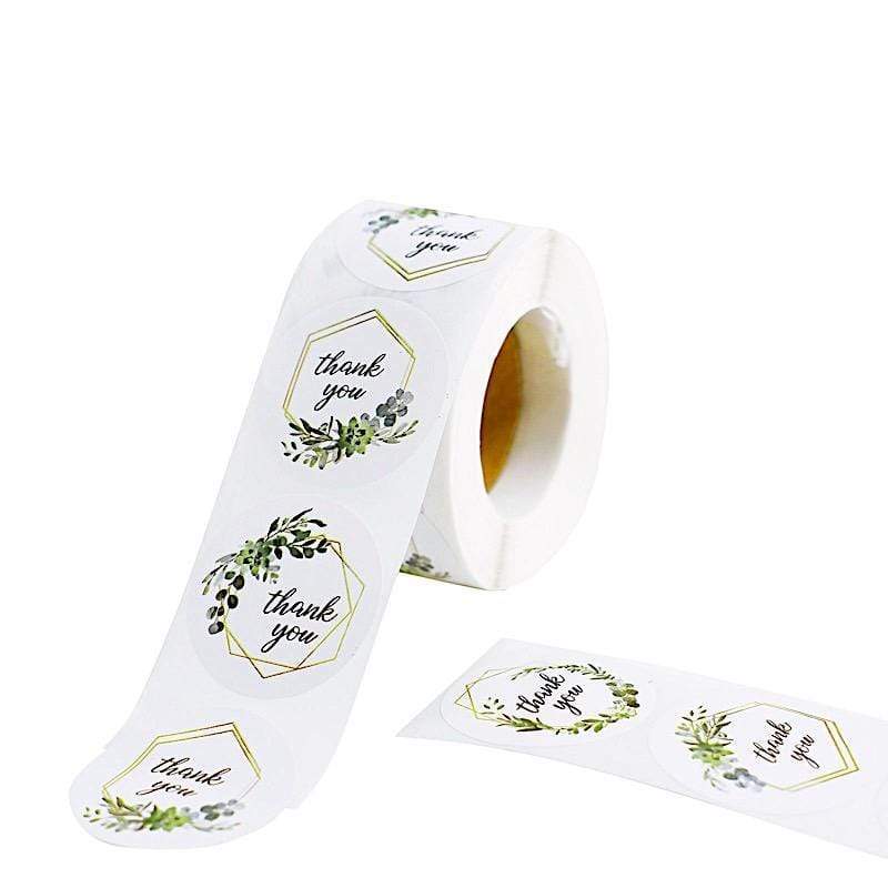 500 Thank You 1.5" Round Self Adhesive Greenery Frame Stickers Roll ...