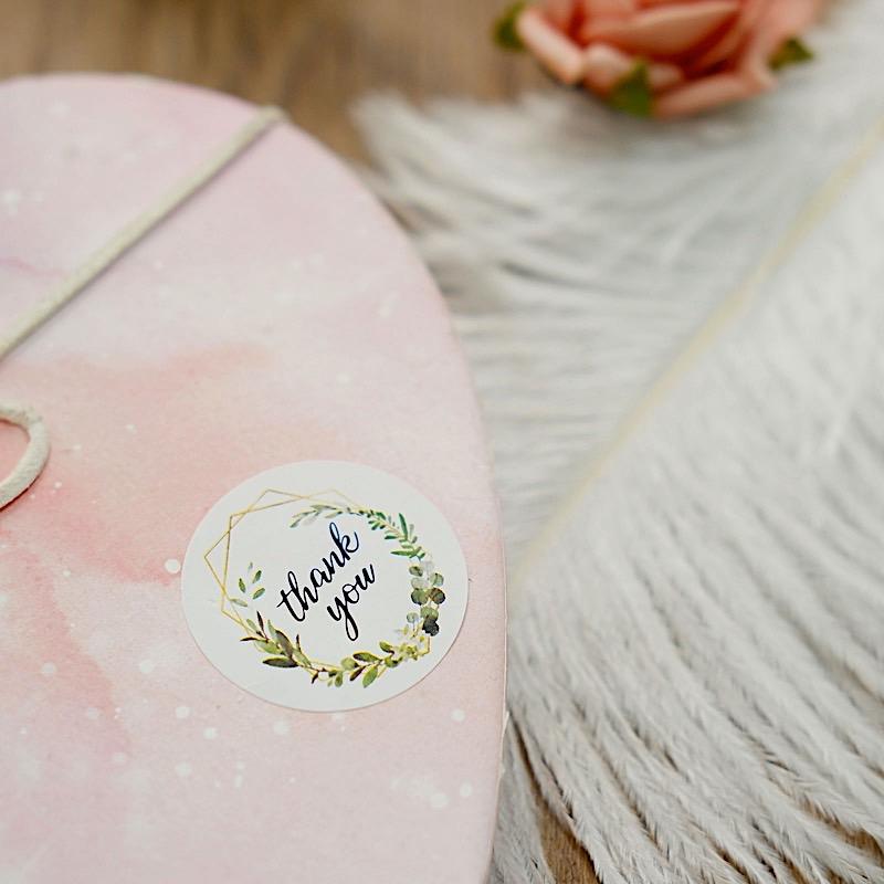 500 Thank You 1.5" Round Self Adhesive Greenery Frame Stickers Roll - White with Black STK_THKS_001_15