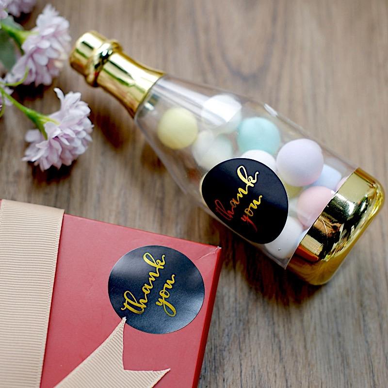 500 Thank You 1.5" Round Self Adhesive Stickers Roll - Black with Gold STK_THKS_008_15_BLK