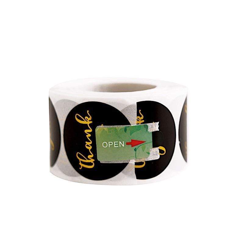 500 Thank You 1.5" Round Self Adhesive Stickers Roll - Black with Gold STK_THKS_008_15_BLK