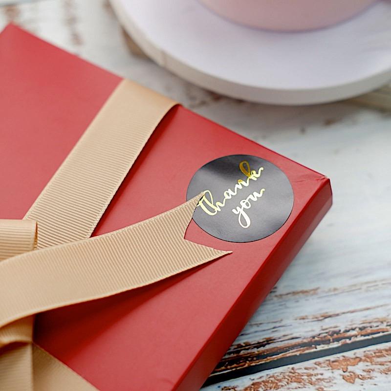 500 Thank You 1.5" Round Self Adhesive Stickers Roll - Black with Gold STK_THKS_008_15_BLK