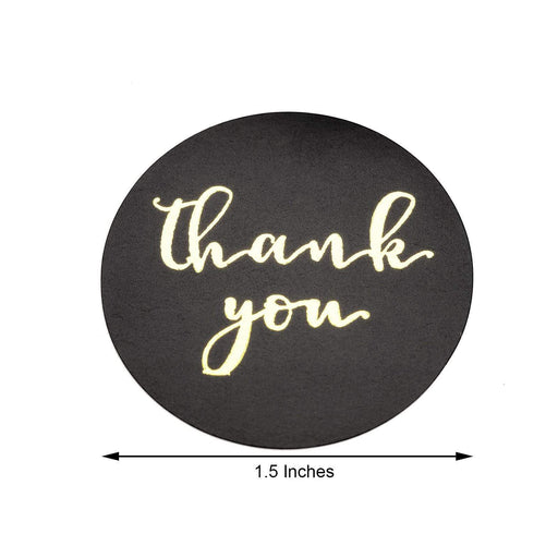 500 Thank You 1.5" Round Self Adhesive Stickers Roll - Black with Gold STK_THKS_008_15_BLK