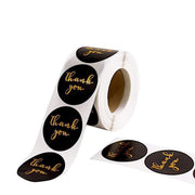 500 Thank You 1.5" Round Self Adhesive Stickers Roll - Black with Gold STK_THKS_008_15_BLK