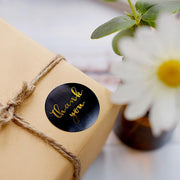 500 Thank You 1.5" Round Self Adhesive Stickers Roll - Black with Gold STK_THKS_008_15_BLK