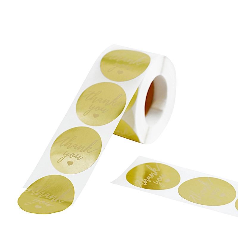 500 Thank You 1.5 Round Self Adhesive Stickers Roll - Gold with White