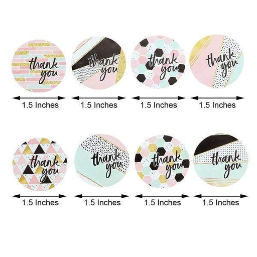 500 Thank You 1.5" Round Self Adhesive Stickers Roll with Geometric Design - Assorted STK_THKS_002_15