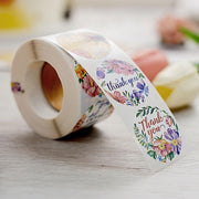 500 Thank You 1.5" Round Self Adhesive Tropical Floral Stickers Roll - Assorted STK_THKS_004_15
