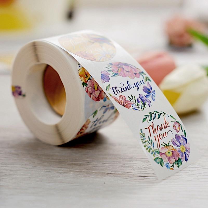 500 Thank You 1.5" Round Self Adhesive Tropical Floral Stickers Roll - Assorted STK_THKS_004_15