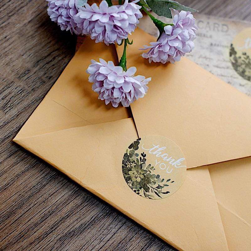 500 Thank You 1.5" Round Self Adhesive with Greenery Stickers Roll - Natural and White STK_THKS_007_15