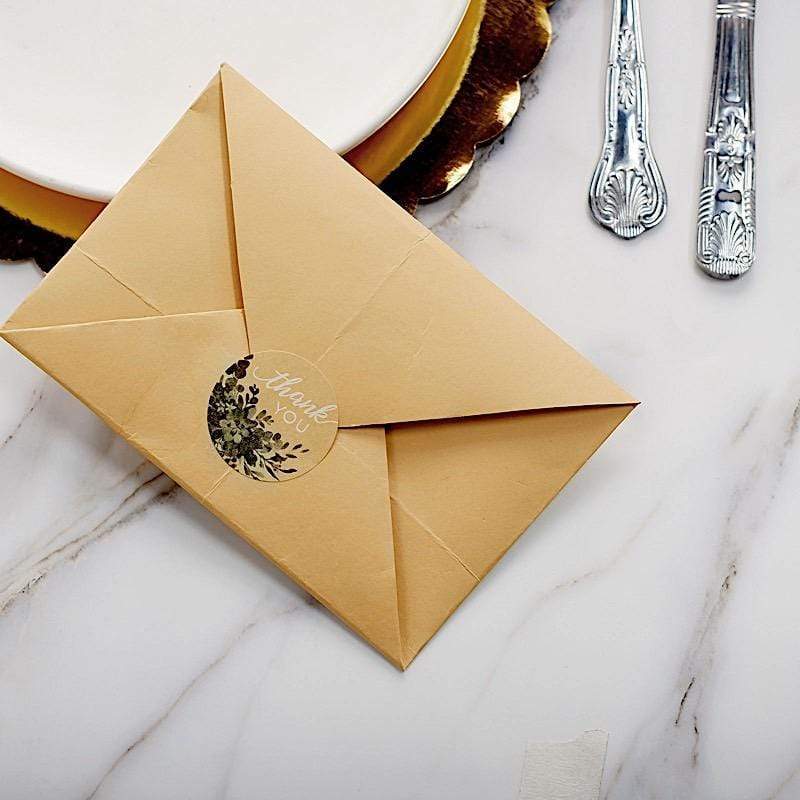 500 Thank You 1.5" Round Self Adhesive with Greenery Stickers Roll - Natural and White STK_THKS_007_15