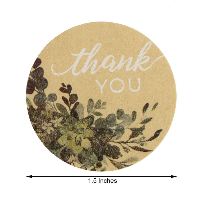 500 Thank You 1.5" Round Self Adhesive with Greenery Stickers Roll - Natural and White STK_THKS_007_15