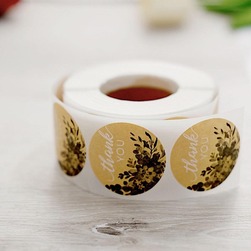 500 Thank You 1.5" Round Self Adhesive with Greenery Stickers Roll - Natural and White STK_THKS_007_15