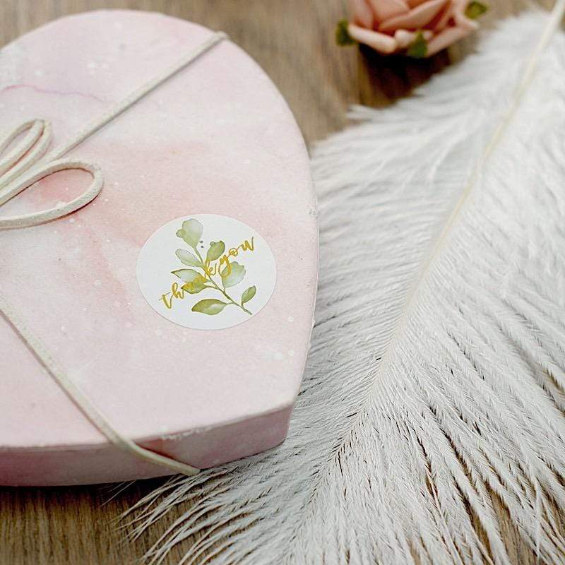 500 Thank You 1.5" Round Self Adhesive with Leaves Stickers Roll - White and Gold STK_THKS_010_15