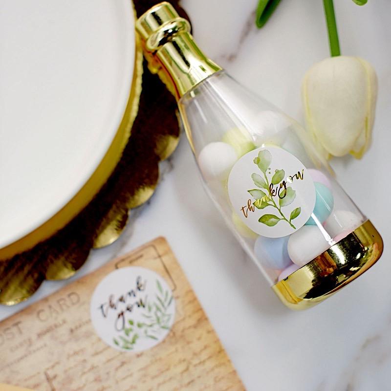 500 Thank You 1.5" Round Self Adhesive with Leaves Stickers Roll - White and Gold STK_THKS_010_15