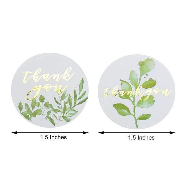 500 Thank You 1.5" Round Self Adhesive with Leaves Stickers Roll - White and Gold STK_THKS_010_15