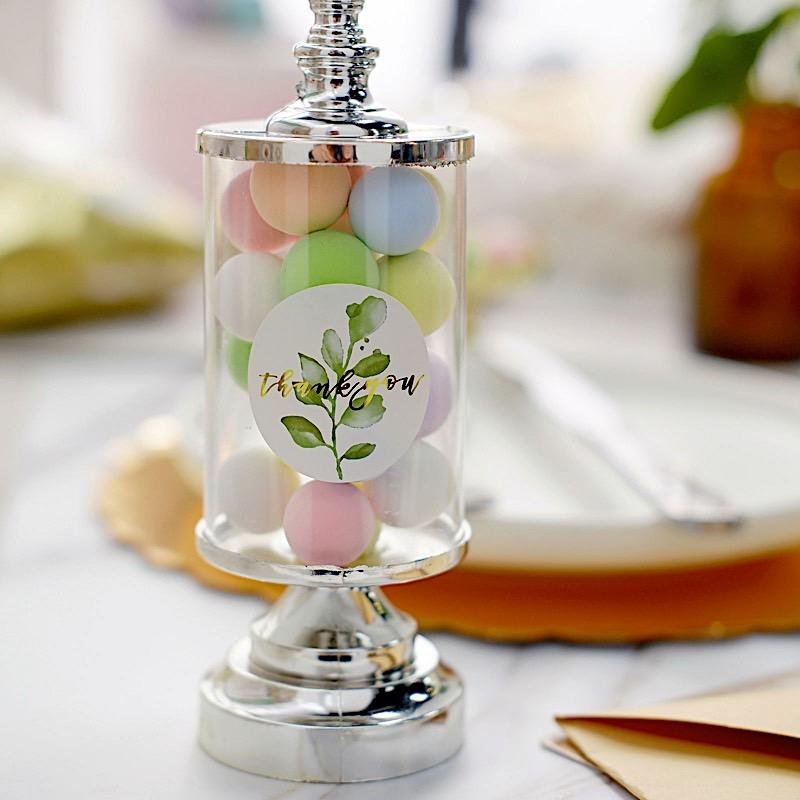 500 Thank You 1.5" Round Self Adhesive with Leaves Stickers Roll - White and Gold STK_THKS_010_15