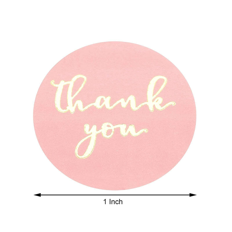 500 Thank You 1" Round Self Adhesive Stickers Roll - Blush with Gold STK_THKS_008_1_046