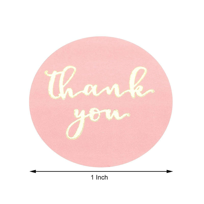 500 Thank You 1" Round Self Adhesive Stickers Roll - Blush with Gold STK_THKS_008_1_046