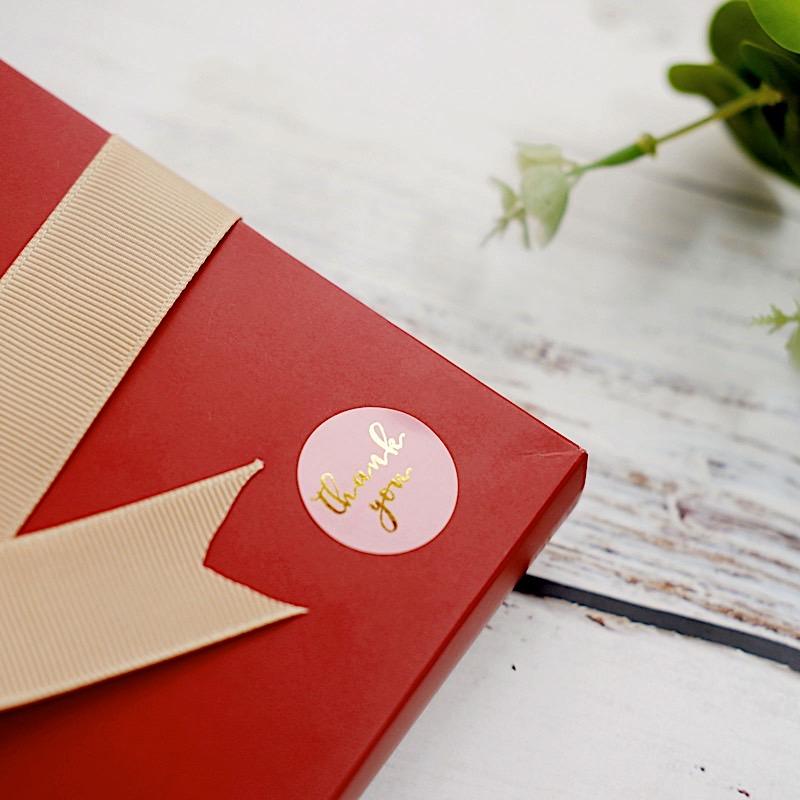 500 Thank You 1" Round Self Adhesive Stickers Roll - Blush with Gold STK_THKS_008_1_046