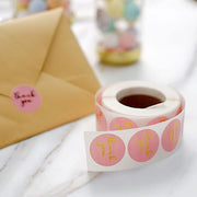 500 Thank You 1" Round Self Adhesive Stickers Roll - Blush with Gold STK_THKS_008_1_046
