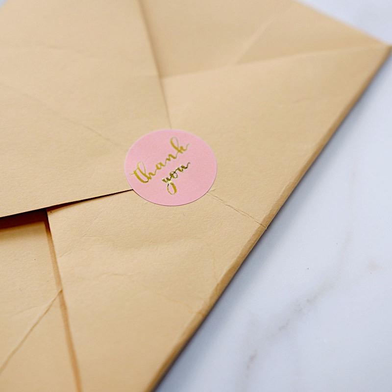 500 Thank You 1" Round Self Adhesive Stickers Roll - Blush with Gold STK_THKS_008_1_046