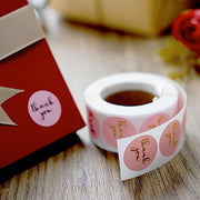 500 Thank You 1" Round Self Adhesive Stickers Roll - Blush with Gold STK_THKS_008_1_046