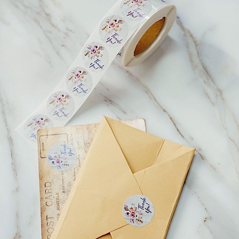 500 Thank You 1" Self Adhesive Floral Stickers Roll - Purple STK_THKS_003_1