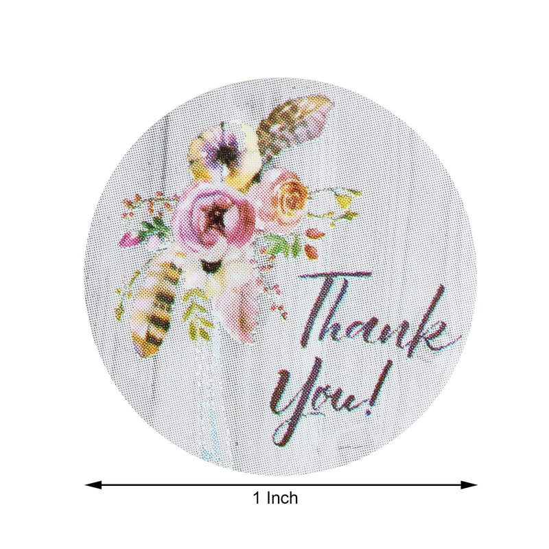 500 Thank You 1" Self Adhesive Floral Stickers Roll - Purple STK_THKS_003_1