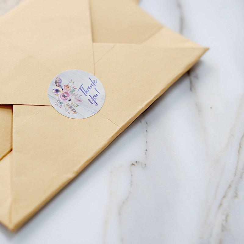 500 Thank You 1" Self Adhesive Floral Stickers Roll - Purple STK_THKS_003_1