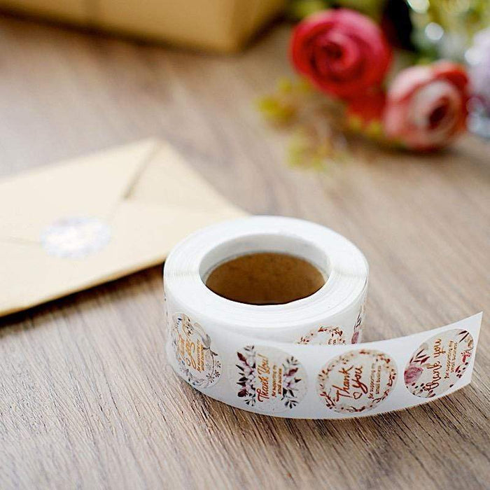 500 Thank You For Supporting My Small Business 1" Self Adhesive Floral Stickers Roll - Rose Gold STK_TYBS_002_1