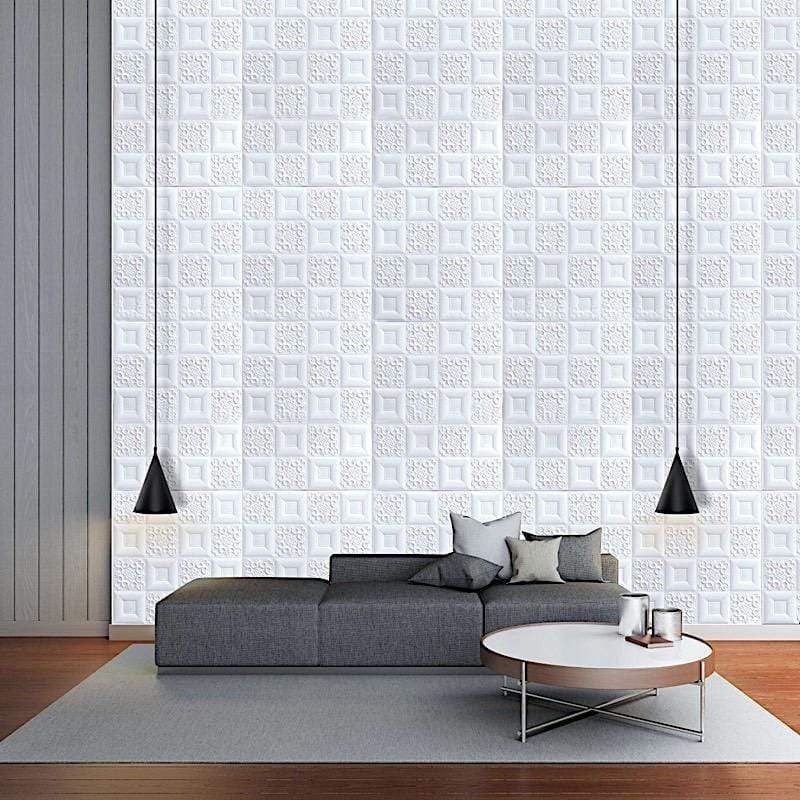 52 sq ft French Country Style 3D Self Adhesive Foam Wall Panels - White WLL_FOAM04_WHT