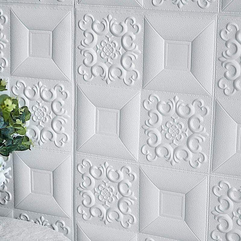 52 sq ft French Country Style 3D Self Adhesive Foam Wall Panels - White WLL_FOAM04_WHT