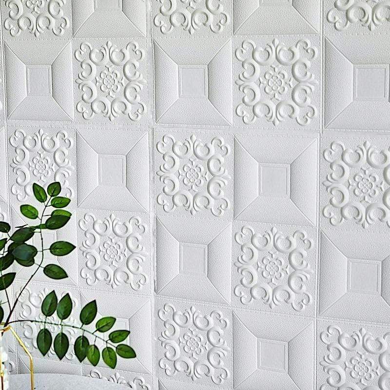 52 sq ft French Country Style 3D Self Adhesive Foam Wall Panels - White WLL_FOAM04_WHT