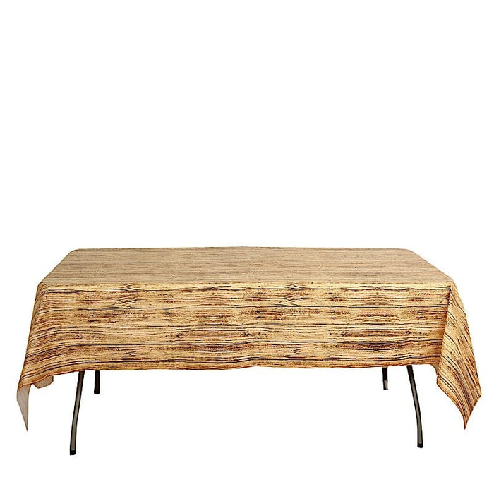 52" x 108" Rectangular Disposable Plastic Tablecloth with Wooden Design