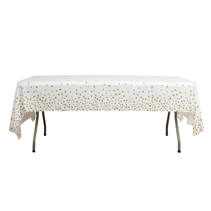 54" x 108" Rectangular Disposable Plastic Tablecloth with Star Sprinkled Design TAB_PVC_STR01_108_WHTGD