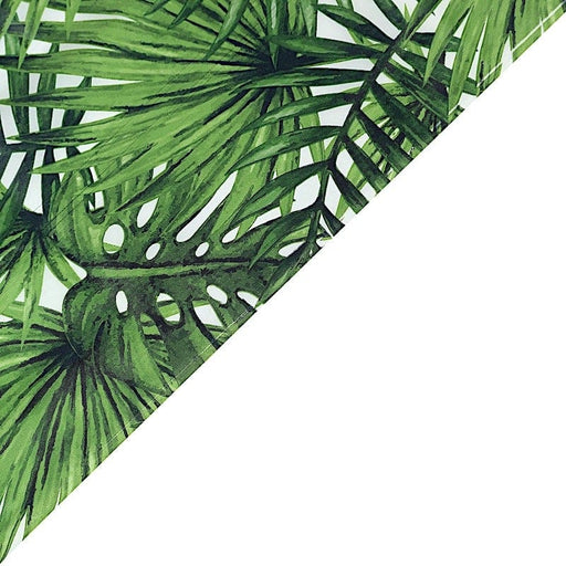 54" x 108" Rectangular Disposable Plastic Tablecloth with Tropical Leaves Design - Green TAB_PVC_TROP01_108_GRN