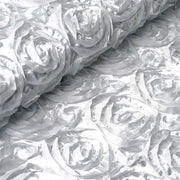 54" x 4 yards Satin Ribbon Roses Fabric Bolt FAB_5401_WHT