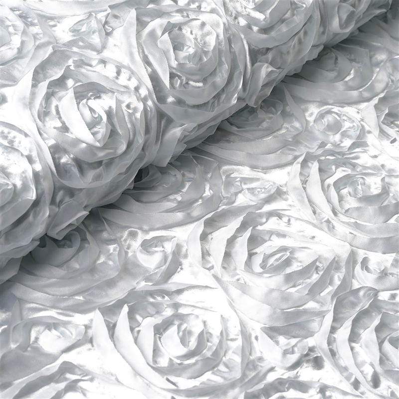 54" x 4 yards Satin Ribbon Roses Fabric Bolt FAB_5401_WHT
