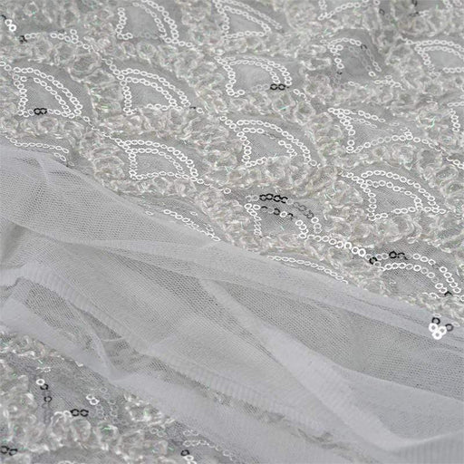54" x 4 yards Tulle Fabric Bolt with Sequins and Lace - White FAB_5433_WHT